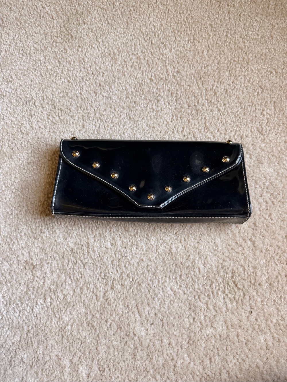 Worthington Black Patent Clutch with Gold Studs